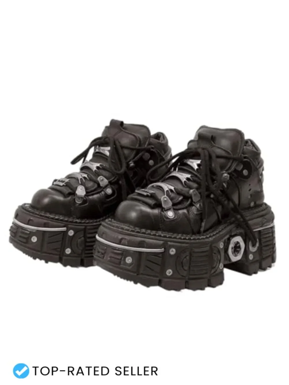 PU Leather Y2K Grunge Punk Platform Derby Shoes with Skull Metal Accents, 3.15